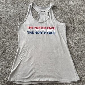 The North Face Women's White Tank Top with Red and Blue Logo